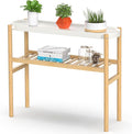 Wisuce Bamboo Plant Stands Indoor, 2 Tier Steel Tray Tall Corner Plant Stand Holder & Plant Display Rack for Outdoor Garden Indoor Home (1 - 2 Tier)