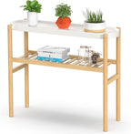 Wisuce Bamboo Plant Stands Indoor, 2 Tier Steel Tray Tall Corner Plant Stand Holder & Plant Display Rack for Outdoor Garden Indoor Home (1 - 2 Tier)