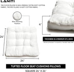 LANITI 24” Inch Extra Large Floor Cushions Tufted Floor Pillow for Adults Square Meditation Ultimate Comfort Oversized Pillows for Floor Cushion (White)