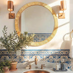 24"x24" inch Rattan Mirrors for Wall, Rustic Farmhouse Style Handmade Wicker Rattan Frame, Boho Wall Mirror for Bedroom, Bathroom, Livingroom, Hallway