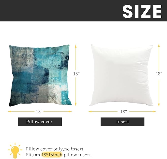 COLORPAPA Teal Throw Pillow Covers 18x18 Set of 4 Decorative Cushion Cover Turquoise Grey Abstract Art Painting Pillowcase for Sofa Bedroom Living Room Décor