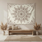 Accnicc Boho Floral Mandala Tapestry Wall Hanging Bohemian Beige Flower Tapestry Aesthetic Hippie Indian Small Tapestries for Bedroom Living Room Dorm Decor 48 x 36 Inch