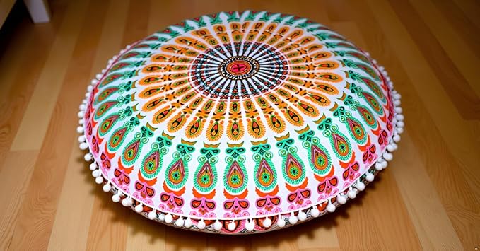 Large Round seat Floor Cushion Chair Ottoman Cover Pouf Pillow Meditation Floor Cushions for Adults Seating pouffe Ottoman Throw Covers Craft Room Furniture for Sitting Cover 22 Inches (Musturd)