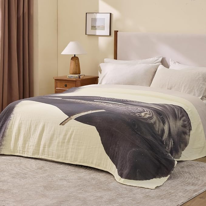 100% Cotton Boho Throw Blanket for Home Decor – Classic Farmhouse Quilt Bedding, Muslin Blankets for Adults, Vintage Woven Decorative Blanket for Couch, Bed Layering Use, Elephant Printed, 90"x90"