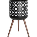 D'vine Dev 16 Inch Planter Pot with Stand, Mid-Century Tall Plant Pot with Legs for Indoor Plants, White/Black, 88-G-E-4