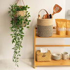 Goodpick 2pack Jute Rope Hanging Basket - 7.87" x 7" Small Woven Fern Wall Hanging Basket Flower Plants, Woven Storage, Black and Jute