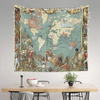 World Map Tapestry Wall Hanging for Kids Student 60 x 51Inch, World Map with Countries and Major Cities Tapestry Educational Wall Decorative Cloth for Bedroom Living Room Dorm Home Decoration