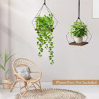 FIOBEE Hanging Planters for Indoor Plants Large Metal Plant Hanger Stand with Wood Base Wall Planter Holder for Window Wall Ceiling Home Decor Accessories (Plants/Pots Not Included), 1 Pack