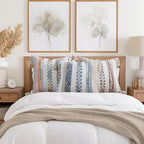 decorUhome Boho Decorative Throw Pillow Covers 18x18 Set of 2, Striped Chenille Tufted Pillow Covers with Tassels for Couch Bed Sofa, Cream White and Light Grey