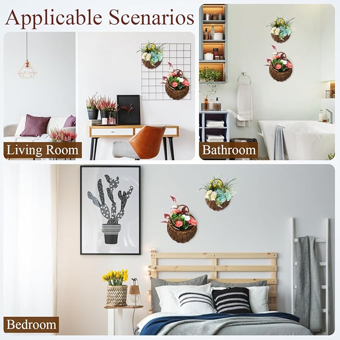 DOITOOL 2PCS Woven Hanging Wall Basket Rattan Wall Planter, Wicker Handmade Baskets Rustic Flower Pots Plant Containers for Garden Home Storage Flowers Hanging Planters