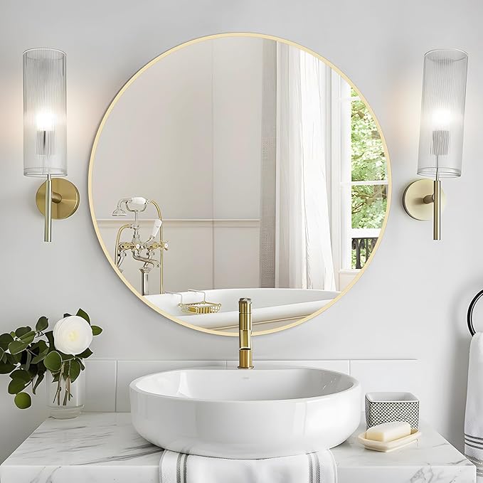 WallBeyond 28 inch Round Mirror Gold Large Circle Wall Mirror for Bathroom with Metal Framed, Round Wall Mirror for Wall Decor, Vanity, Entryway Living Room