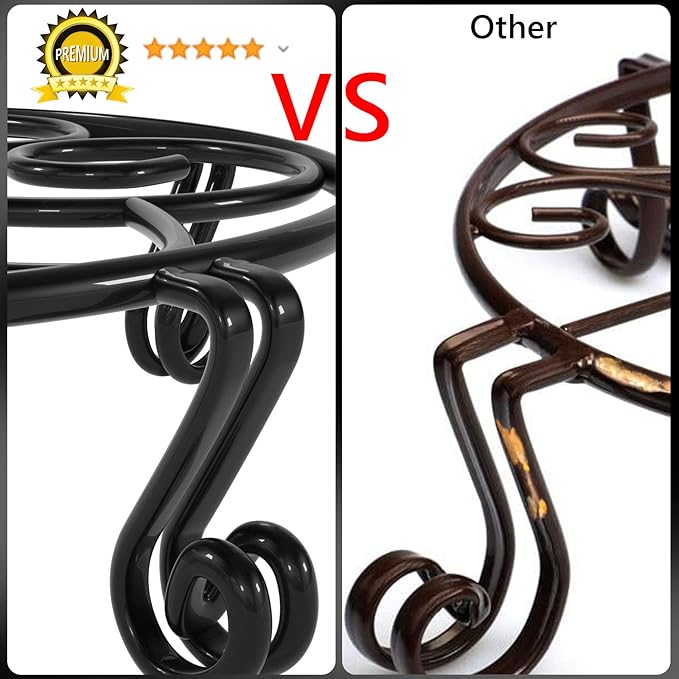 Yimobra Original Patented Plant Stand for Flower Pot Heavy Duty Potted Holder Indoor Outdoor Metal Rustproof Iron Garden Container Round Supports Rack for Planter, Black, 9.4 X 2Inches