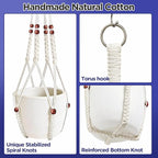 2 Pack Macrame Plant Hanger with Drop Ceiling Hooks, Hanging Planter with Wooden Bead, No Tassels for Indoor Outdoor Boho Office Classroom Decor, 35 Inches (Pots Not Included)