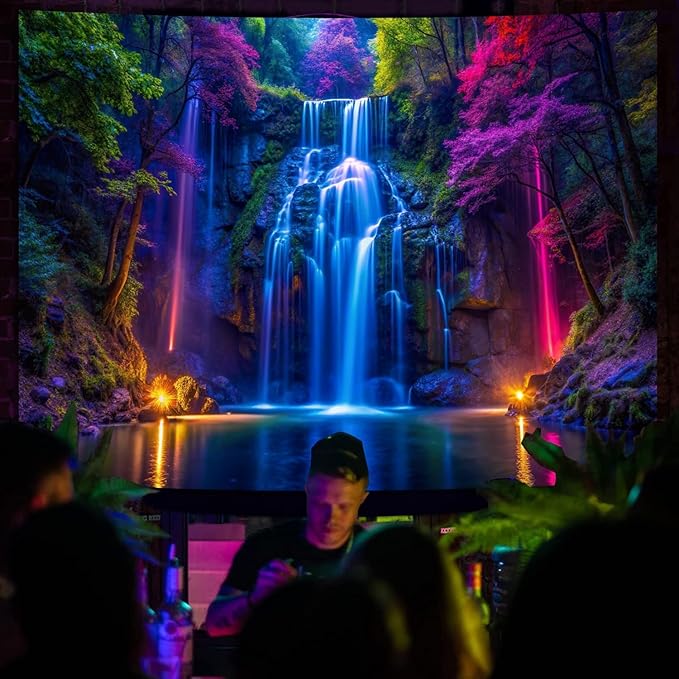 Miytal Blacklight Waterfall Tapestry - UV Reactive Glow in the Dark Neon Forest Wall Hanging, Vibrant Nature Landscape Wonderland for Bedroom, Living Room Decor - 59.1" x 80"