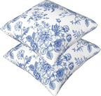 Chinoiserie Blue and White Flowers Throw Pillow Covers 16x16 Set of 2, Vintage Blue Floral Pillow Covers Outdoor Decorative Pillow Case for Couch Bed Sofa Cushion Home Decor