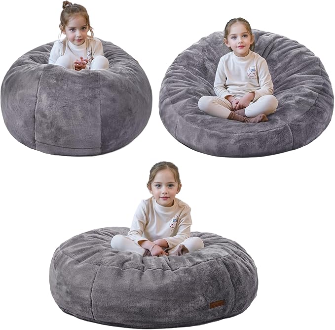 MAXYOYO 3 in 1 Kids Bean Bag Chair Bed, Child Floor Sofa for Gaming, Reading, Faux Fur Floor Mattress with High-Density Foam Filling for Living Room Bedroom