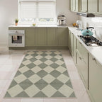 Beeiva Checkered Print Bedroom Area Rug 3x5, Non Slip Ultra Thin Washable Entryway Rug Low Pile Soft Bathroom Rugs Green, Moroccan Farmhouse Trellis Throw Rugs for Kitchen Office Kids Room