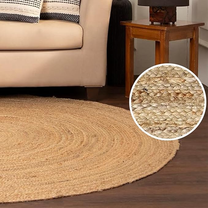 · REDEARTH · Round Area Rug - 6 Feet Braided Natural Jute Rug- Artisan Made Reversible Boho Jute Rugs for Bedroom - Kitchen - Living Room - Farmhouse - Home Decor - Handmade Rustic Vintage Décor