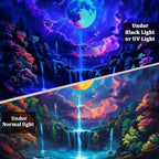 Heopapin Blacklight Moon Tapestry Lunar Lightning Tapestries for Bedroom UV Reactive Waterfall Forest Tapestry Magic Nature Landscape Tapestries Wall Hanging L92×W70