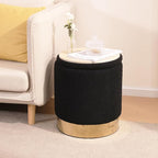 Round Ottoman with Storage Set of 2 Vanity Stool Foot Rest with Removable Lid for Bedroom Black Sherpa Storage Ottoman Stool for Living Room and Dorm(Sherpa Black)
