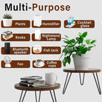 Plant Stand Indoor Outdoor, Wooden plant Stool, Mid Century Plant Stand for Indoor Plants, Wood Modern Plant Holder Rattan Flower, Low Short Boho Rustic Planter Stand Fit 5-15 Inch Pot (Walnut, L)