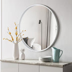 WallBeyond Round Wood Mirror 28 inch Circle Wall Mirror for Bathroom Round Wall Mirror for Wall Decor, Vanity, Entryway Living Room (White)