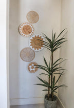 TheNamiCollection Woven Wall Basket Set - Five Hanging Seagrass Baskets | Decorative, Boho Styled Baskets Perfect For Trendy, All Natural Home Decor | Handmade, Round, Woven, Hanging Wall Basket Decor
