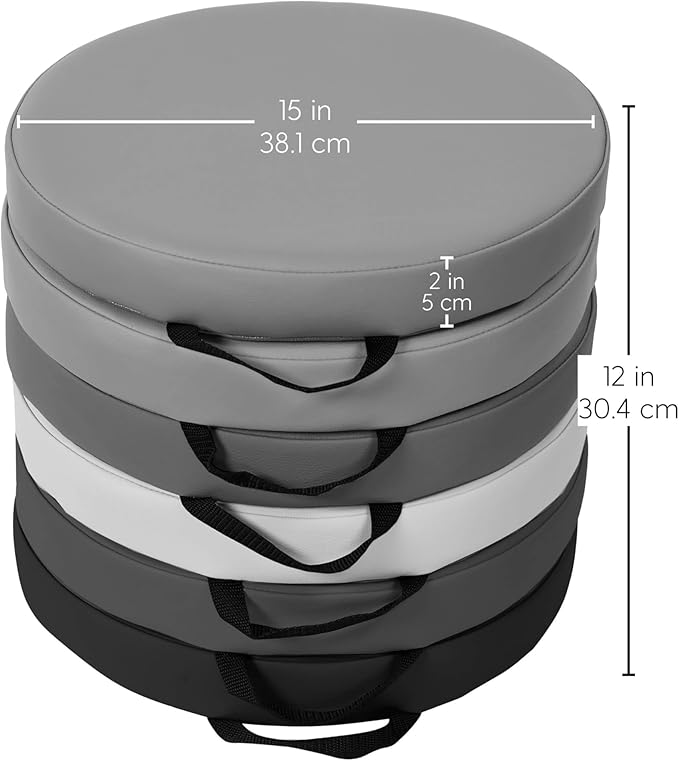 Factory Direct Partners SoftScape 15 inch Round Classroom Floor Cushions with Handles; Flex Seating for Daycare, Preschool, Playroom; 2 inch Thick Deluxe Foam (6-Piece) - Gray/Light Gray, 11232-GYLG