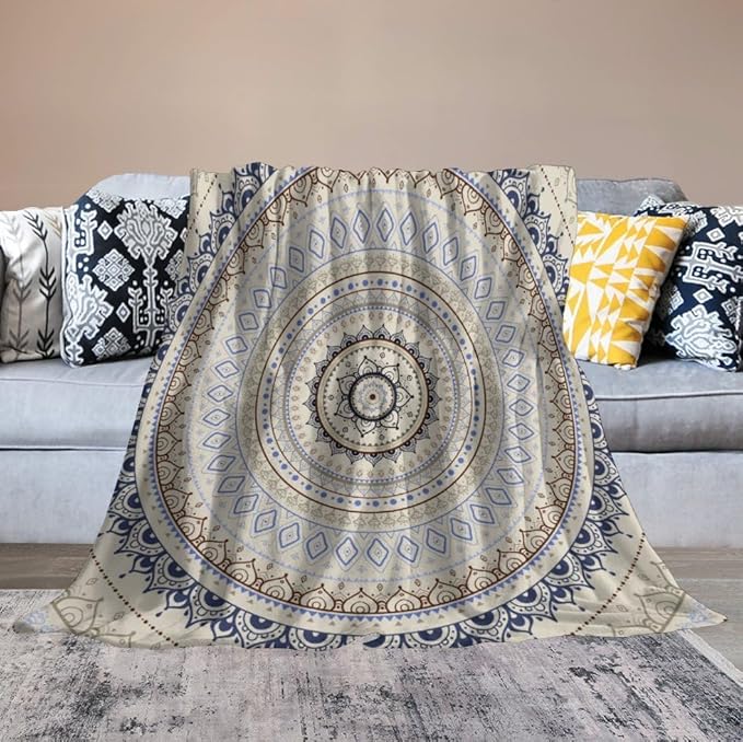 Mandala Throw Blanket Retro Eastern Backdrop Swirled Cosmic Lotus Yoga Boho Artwork Blanket for Sofa Bed Couch Chair Or Dorm 30"x40"