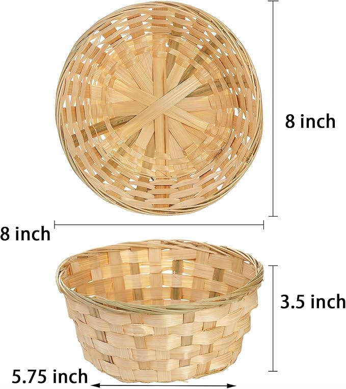 TOPZEA 10 Pack Round Gift Baskets, 8 Inch Natural Bamboo Woven Fruit Basket, Small Wicker Bread Roll Serving Basket, Food Storage Bin Handmade Baskets for Kitchen Restaurant Centerpiece Christmas