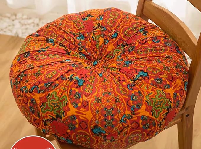 Meditation Floor Pillow, Large Pillows Seating, Bohemian Cushion for Fireplace Yoga Living Room Sitting(Size:55x55x8cm,Color:Moroccan Round mat - Orange)