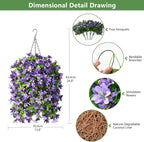 INQCMY Artificial Hanging Flowers in Basket for Outdoor Spring Summer Decoration,4pcs Faux Silk Violet in Planter UV Resistant for Outside Home Patio Garden Porch Deck Decor(Purple Orchid)