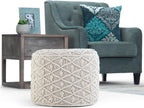SIMPLIHOME Coates Round Pouf - 18 inch Wide Handwoven Cotton Macrame Ottoman in Natural, Boho Footstool, Decorative Pouf or Extra Seating for Living Room, Bedroom, or Kids Room, Assembled