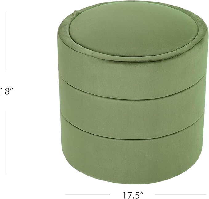 Spatial Order Storage Round Ottoman with Removable Lid (with Hidden Storage) | Spatial Order Home Décor | Upholstered Round Velvet Ottoman – Green Velvet