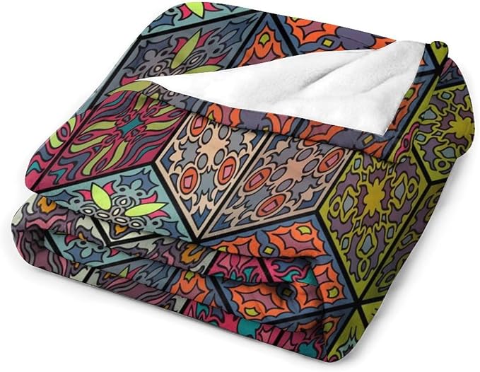 Hippie Bohemian Mandala Throw Blanket Indian Flower Floral Texture Print Blanket for Sofa Bed Couch Chair Or Dorm 50"x60"