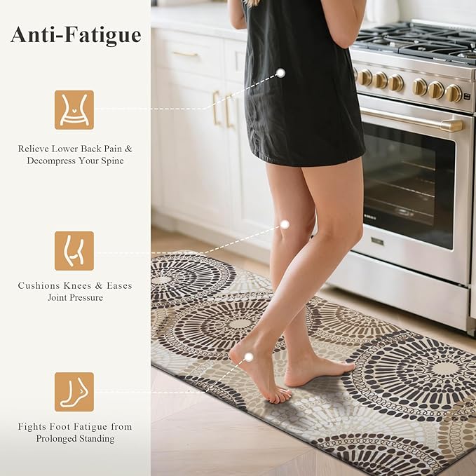 HEBE Cushioned Kitchen Mats for Floor Set of 2, Non Slip Anti Fatigue Kitchen Rugs and Mats, Floral Waterproof Comfort Foam Standing Mat Floor Carpet for Kitchen,Home Office,Sink,Laundry