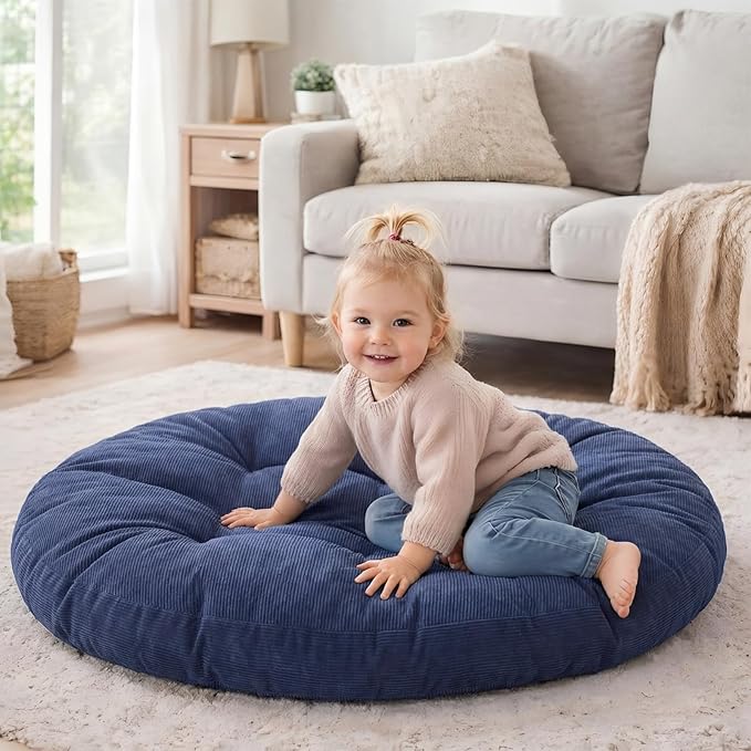 Extra Large Floor Pillow 35 Inch Round Floor Meditation Cushion Papasan Swing Cushion for Adults Oversized Playroom Pillows Big Pillow for Yoga Living Room Sofa Balcony(Dark Blue, Classic)