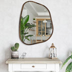 Asymmetrical Accent Mirror for Wall Irregular Oval Wood Frame Modern Unique Wall Mirror Decorative Boho Vanity Bathroom Living Room Bedroom Entryway Hallway Artistic Wavy Mirror Large 26"x18"