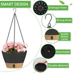 ZMTECH 2 Pack 8 Inch Hanging Planters for Indoor Plants, Modern Gray Hanging Planter with Visible Water Level Window & Removable Tray, Decorative Plant Hanger Indoor for Home Decor