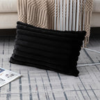 ZLINA Set of 2 Black Faux Fur Decorative Throw Pillow Covers Fluffy Striped Pillowcase Cushion Covers 12 x 20 Inch Decor Sofa Couch Bedroom