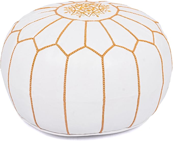 Marrakesh Gallery Genuine Leather Round Pouf Unstuffed - Moroccan Ottoman Footstool, Footrest Cover - Boho Decor - Bohemian Living Room, Bedroom, Kids Room, Gift & Wedding