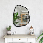 Irregular Wall Mirror Asymmetrical White Mirror Modern Wood Frame Unique Shape Wall Mounted Vanity Artistic Mirror Decor for Living Room Bedroom Bathroom Entryway Hallway 20"x16"