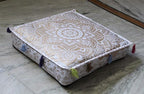 ICC Large Square Cotton Mandala Cushion Cover Hippie Ottoman Pouf Cover Daybed Floor Pillow Cover with Heavy Duty Zipper Seating Ottoman Poufs Dog-Pets Bed (White Flower Gold, 18" Square)