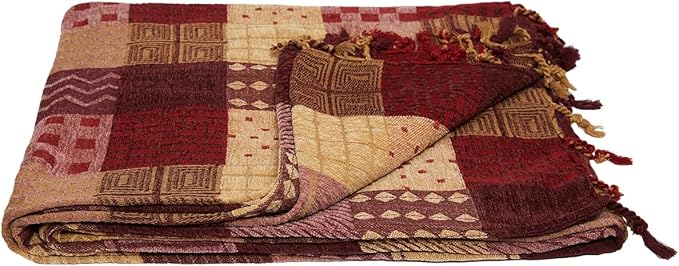 amorus Bohemian Throw Blanket (Red Plaid, 86 x 102 in)