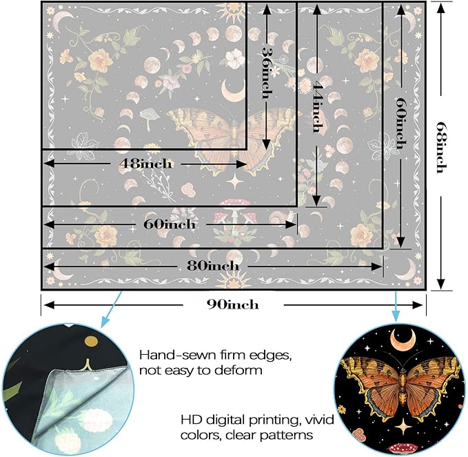 Aipon Orange Butterfly Moon Flower Tapestry Botanical Floral Plant Boho Tapestry for Bedroom Aesthetic Vintage Tapestries Wall Hanging for Living Room Dorm (68.00'' × 90.00'', Orange)