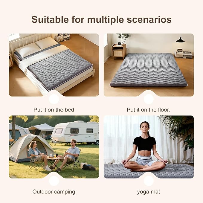 Premium Foam Japanese Futon Floor Mattress Queen Size 60"x 80",100% High Density Foam Comfortable Floor Mattress,3.2" Thicken Foldable Sleeping Pad,Dormitory Tatami Mat,for Adult and Kids (Gray)