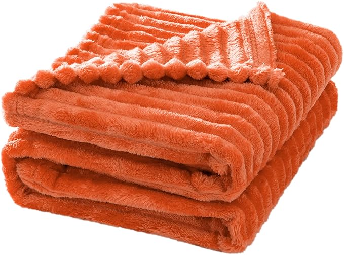 MIULEE Burnt Orange Fleece Blanket, Durable Plush Fuzzy Extra Soft Warm Cozy Striped Flannel Fall Throw Blanket for Couch Sofa Bed 30"x40"