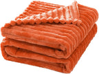 MIULEE Burnt Orange Fleece Blanket, Durable Plush Fuzzy Extra Soft Warm Cozy Striped Flannel Fall Throw Blanket for Couch Sofa Bed 30"x40"