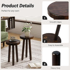 Wood Plant Stand Set of 2 (16+12" Tall) - Dark Walnut Round Solid Wood Plant Stand, Side Table, or Bathroom Stool - Heavy Duty Stool for Small Spaces