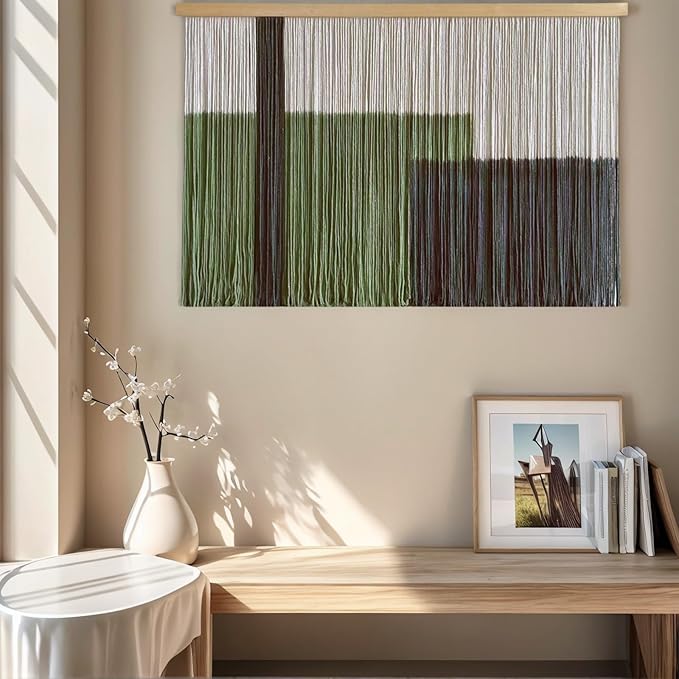 Sdjazl Woven Boho Macrame Wall Hanging Home Decor Tapestry Dip-Dyed Large Modern Fiber Colorful Mountain Landspace For Living room (black)